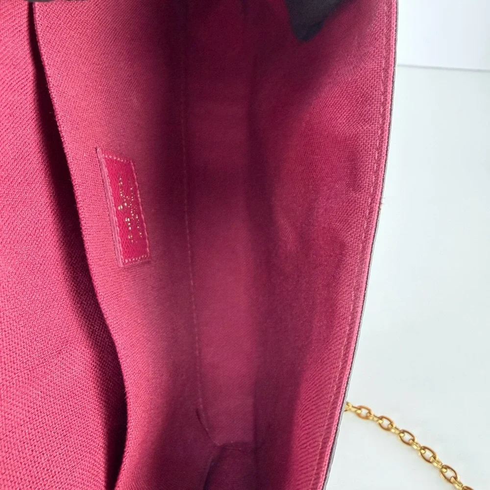Authentic Louis Vuitton Monogram Pochette Felicie Chain Wallet Fuchsia Pink